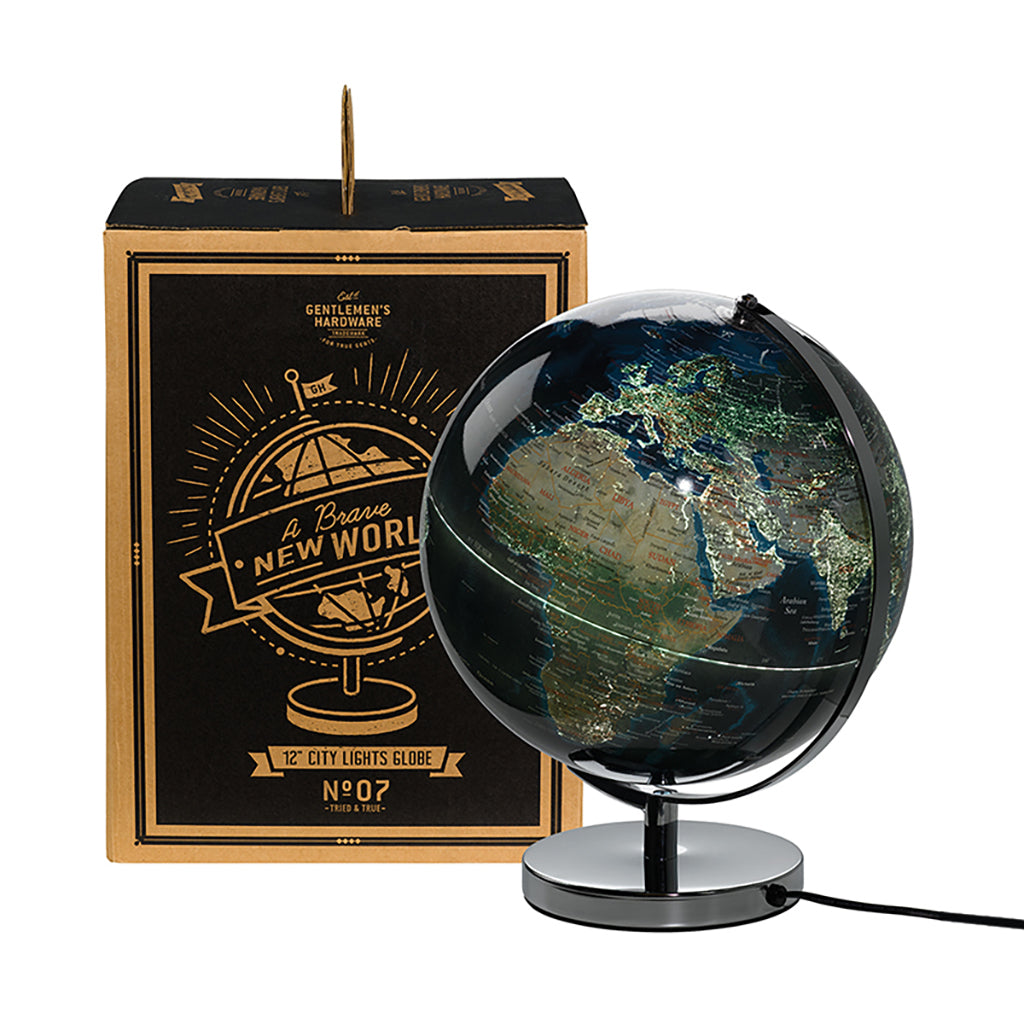 Vintage Globe Lamp, Illuminated Globe - City Lights