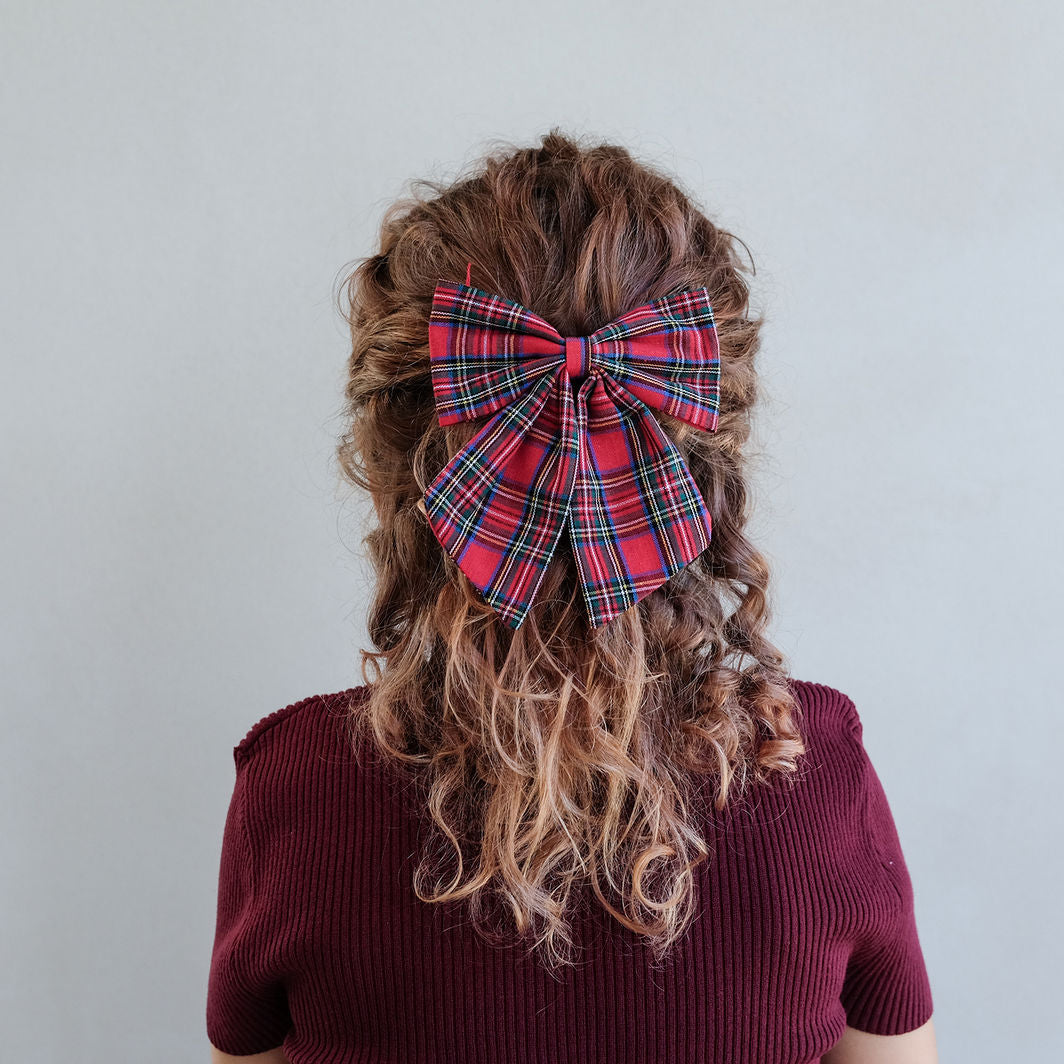 Mimi & Lula Hair Accessories, 2 Hair Bows - Red Tartan Agnes Pony Pals