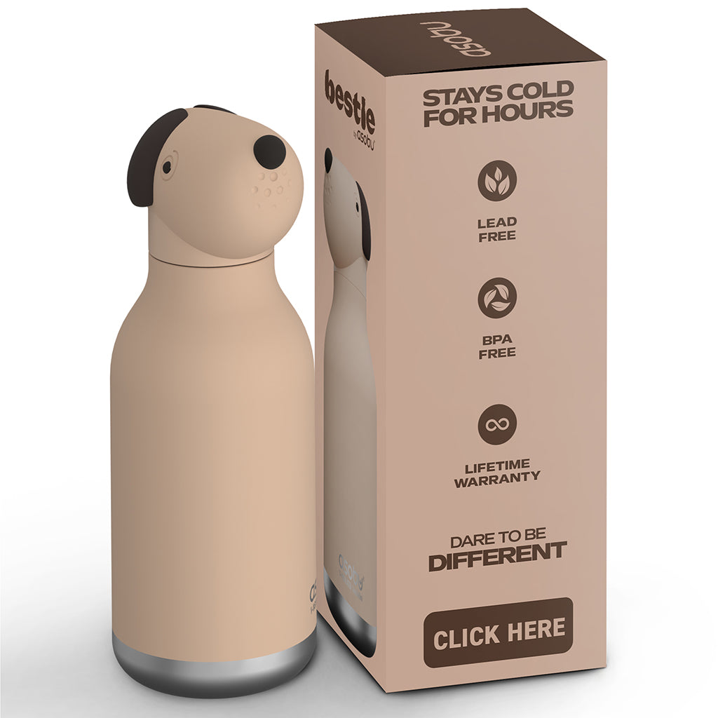Asobu Bestie Animal Thermal Water Bottle, 460 ml - Brown Dog