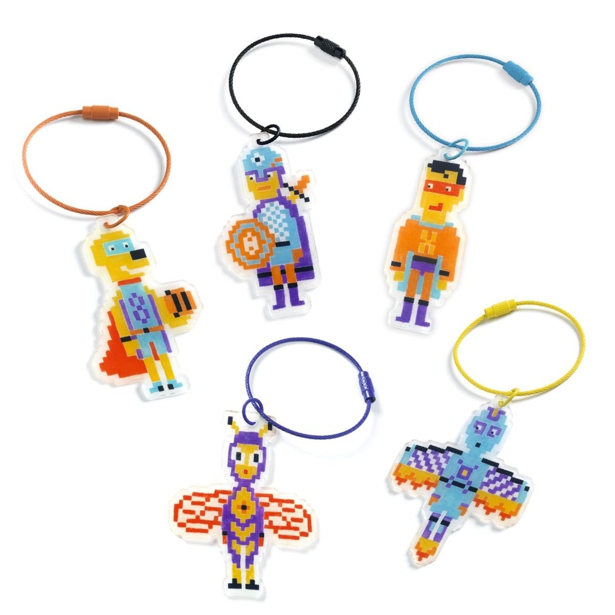 Djeco DIY, Shrink Plastic - Pixel Superheroes