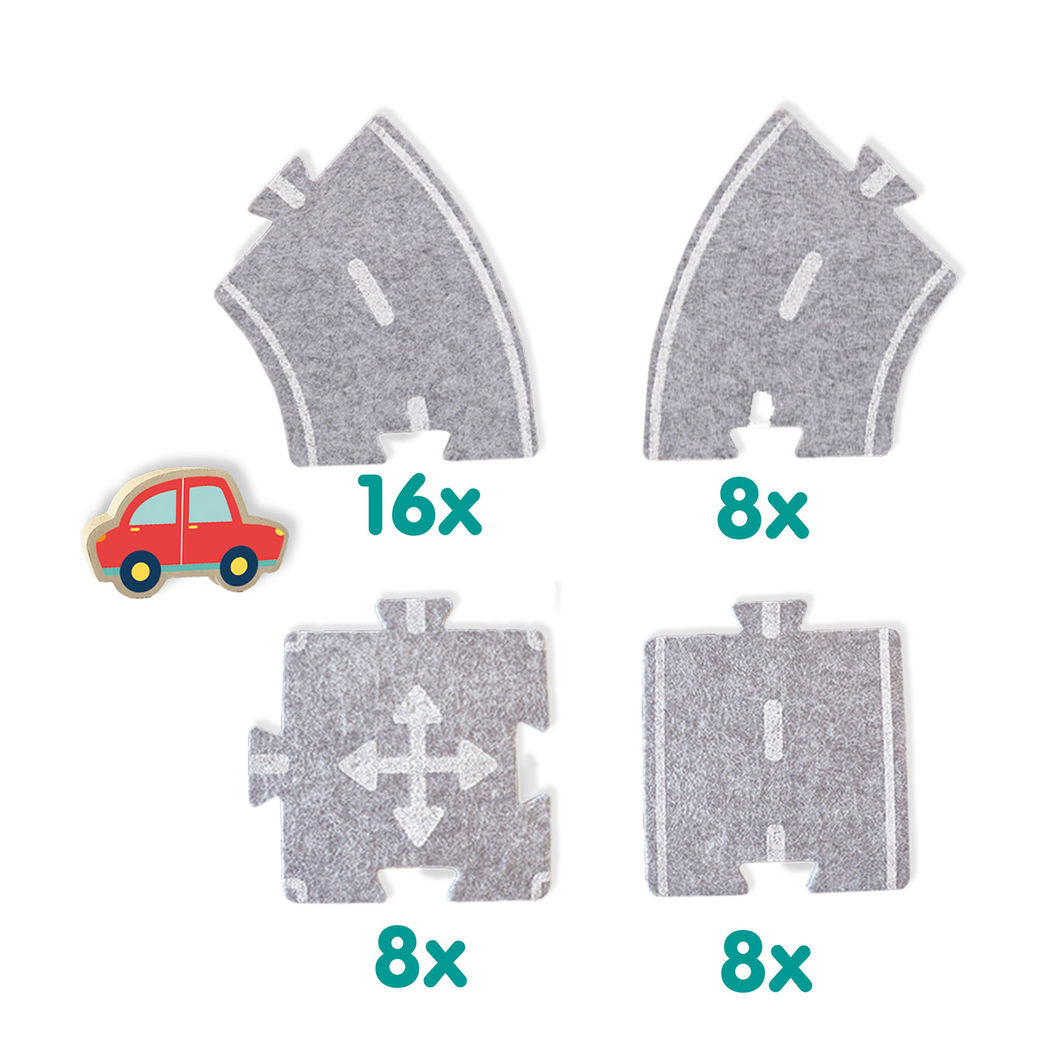 SES Creative, Felt Road Playset with Car – 40 Pieces