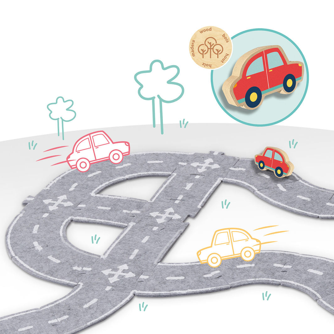 SES Creative, Felt Road Playset with Car – 40 Pieces