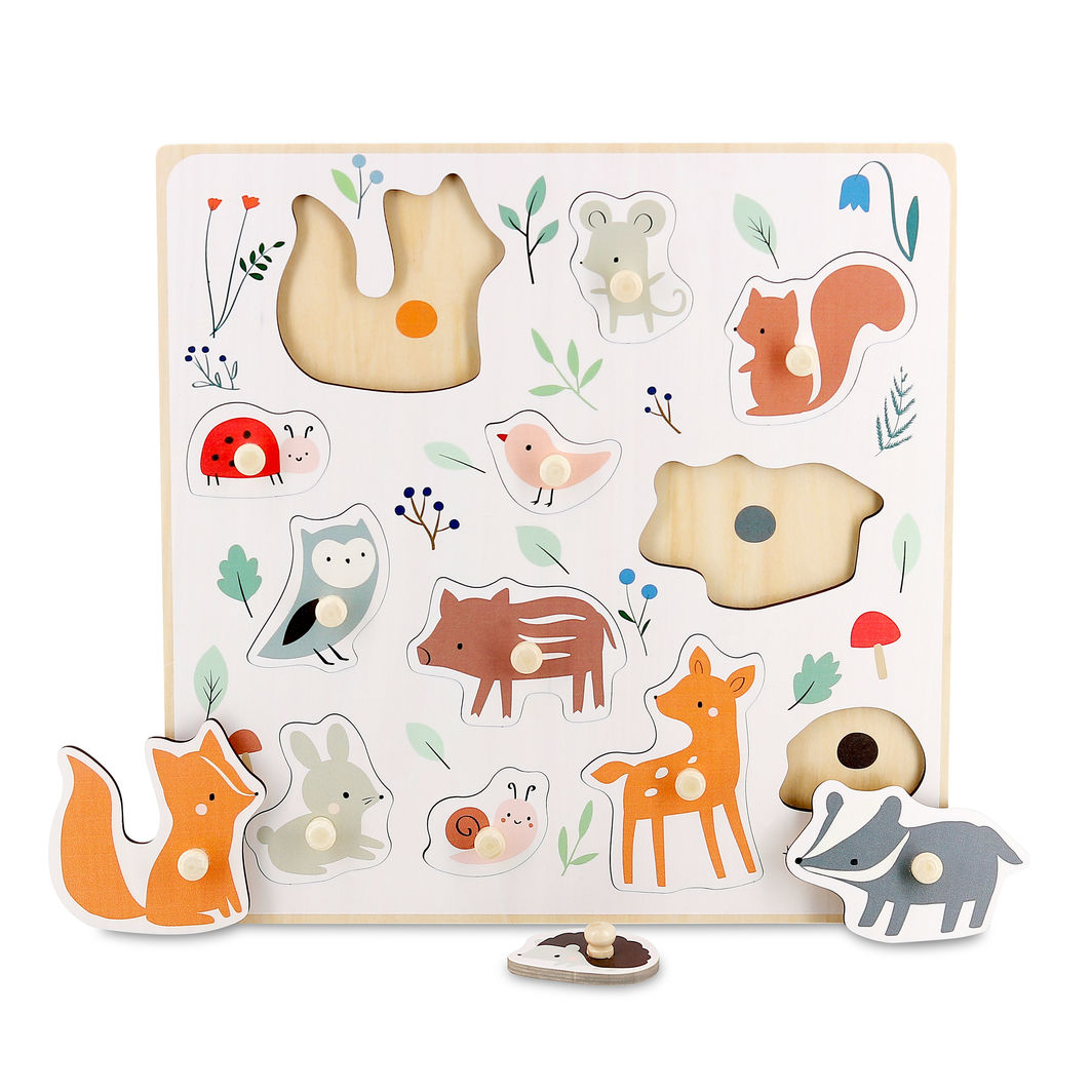 Vilac Knob Puzzle, 12 Pieces – Woodland Animals