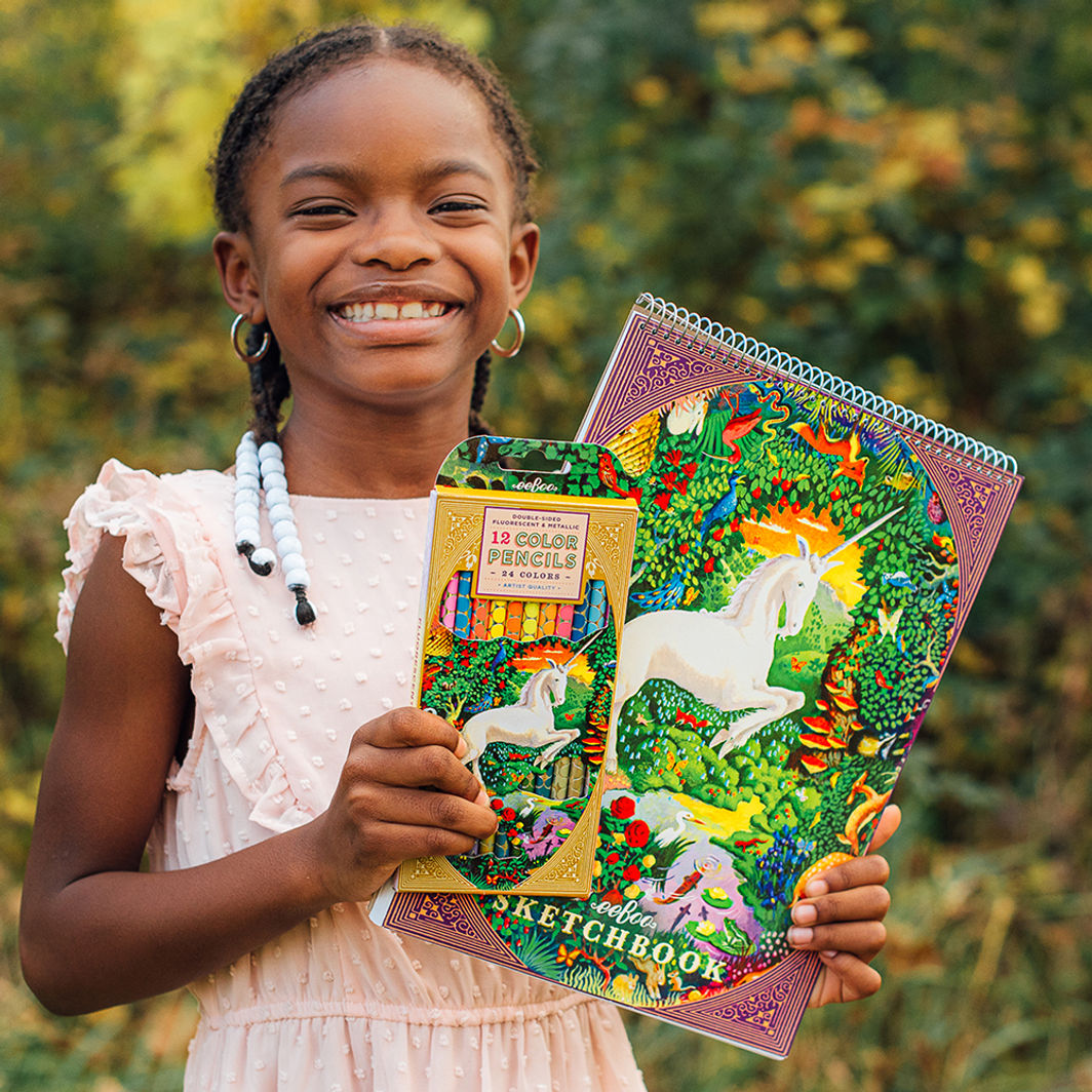 eeBoo 12 Double-Ended Colored Pencils, Neon Metallic - Unicorn