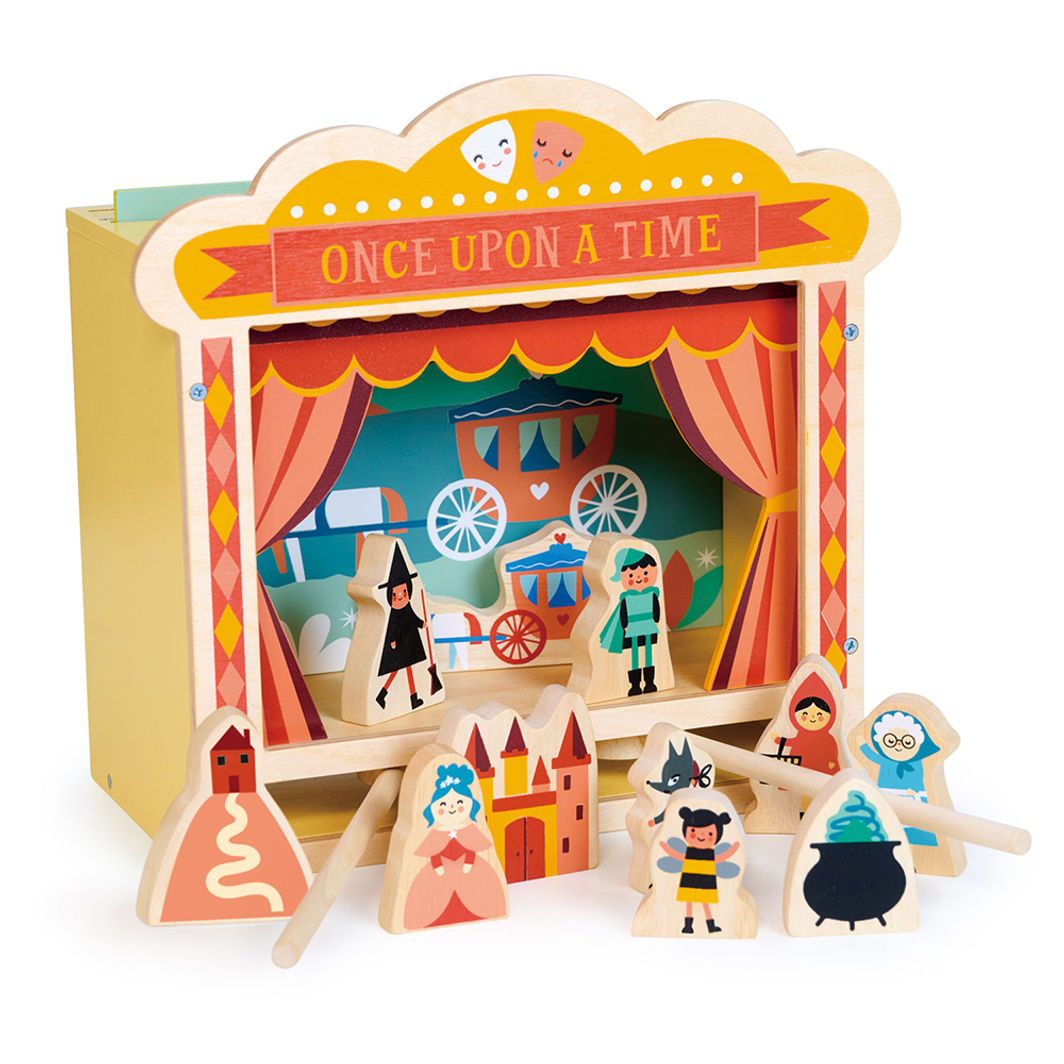 Mentari Little Puppet Theater with Wooden Figures