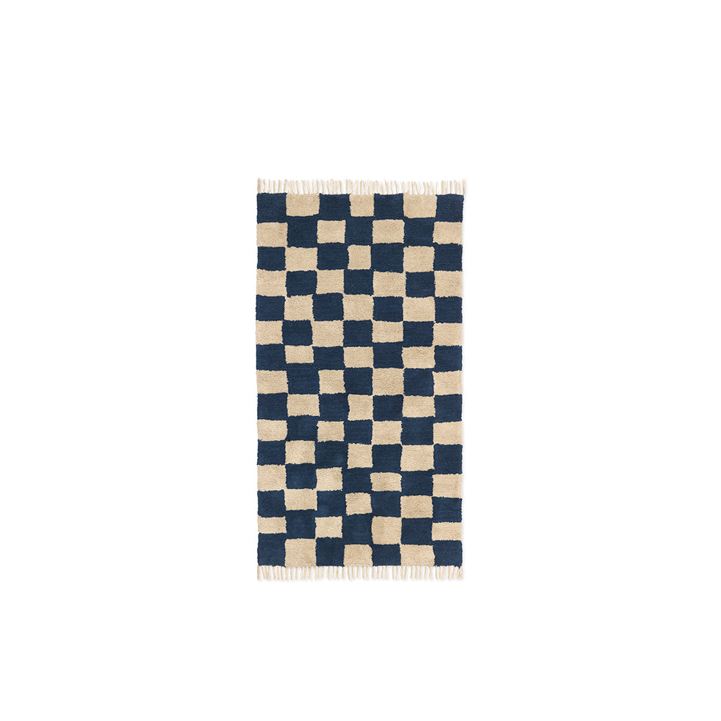 ferm Living Mara Washable Rug, Deep Blue/Warm Sand – 80 x 150 cm