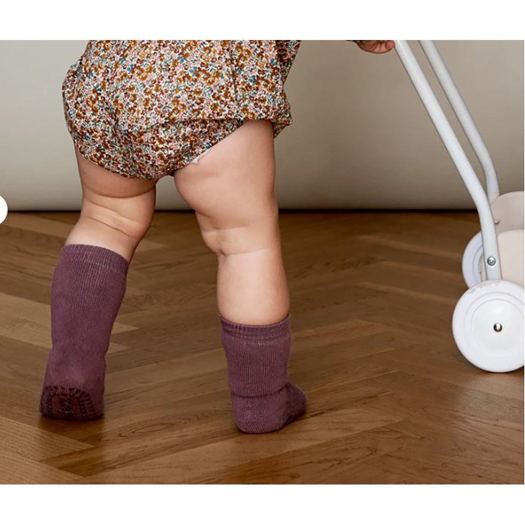 GoBabyGo Non-Slip Socks with Rubber Grips, Misty Plum