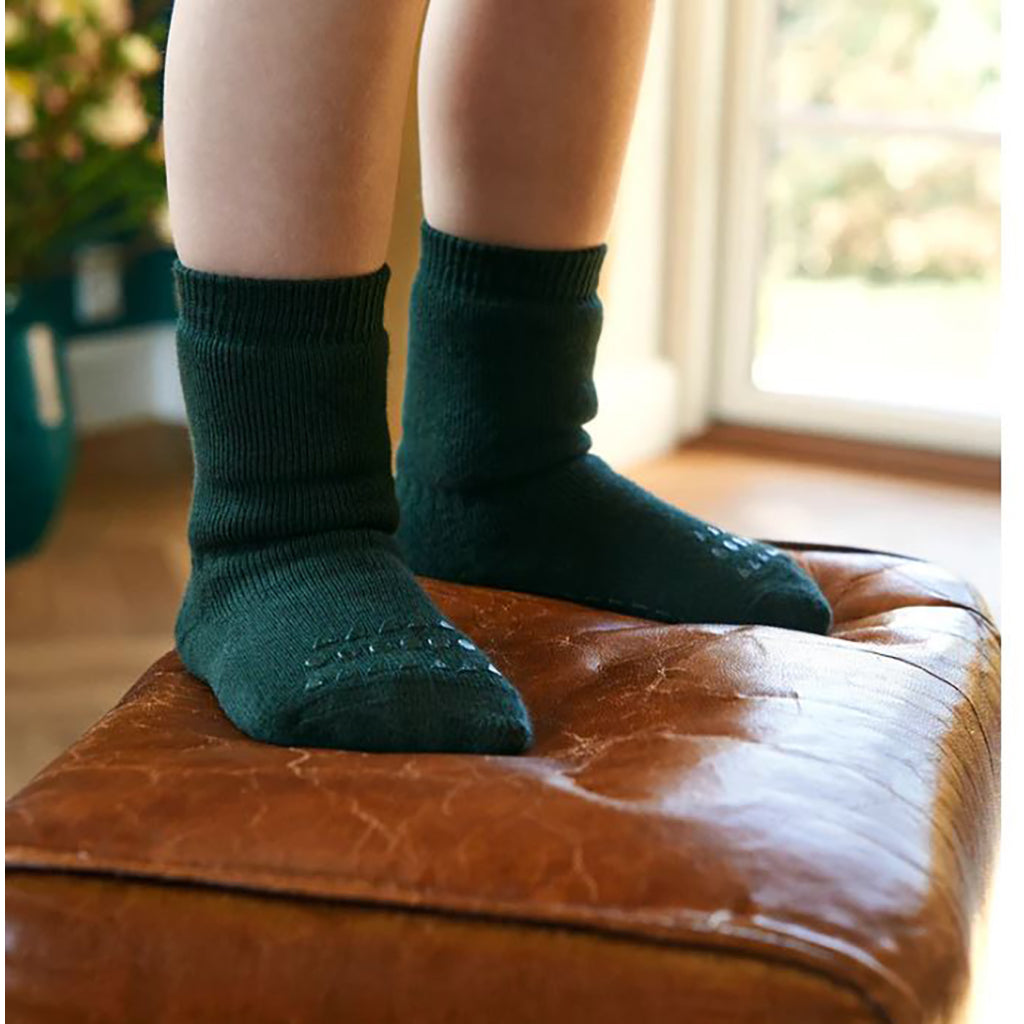 GoBabyGo Non-Slip Socks with Rubber Dots, Forest Green