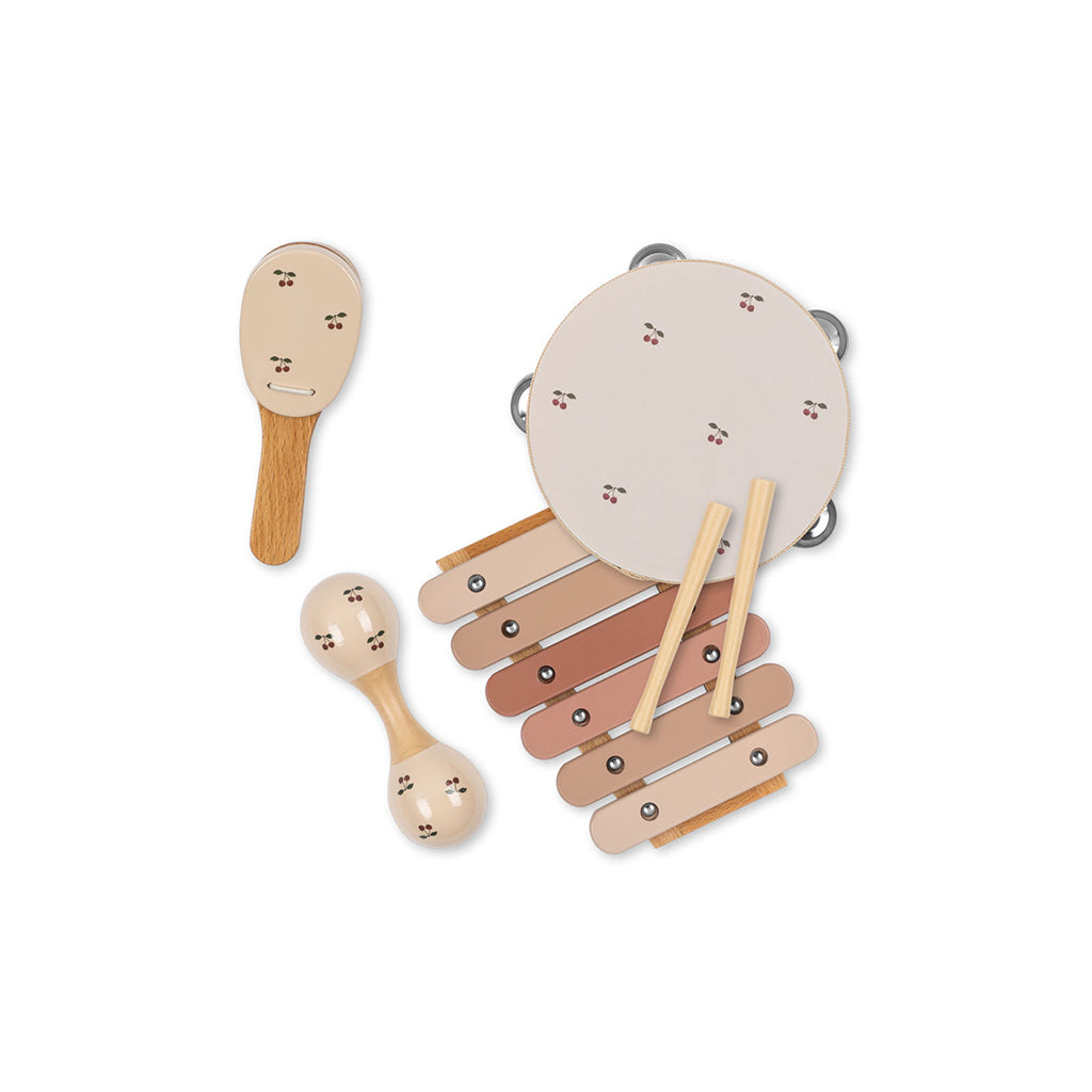 Konges Sløjd Musical Instrument Set in Suitcase, 4 Pieces – Cherry