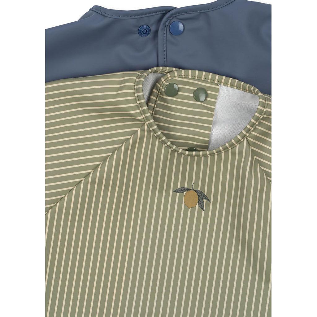 Konges Sløjd Dinner Bib with Sleeves, 6 months - 3 years - Tea Stripe/Flint Stone