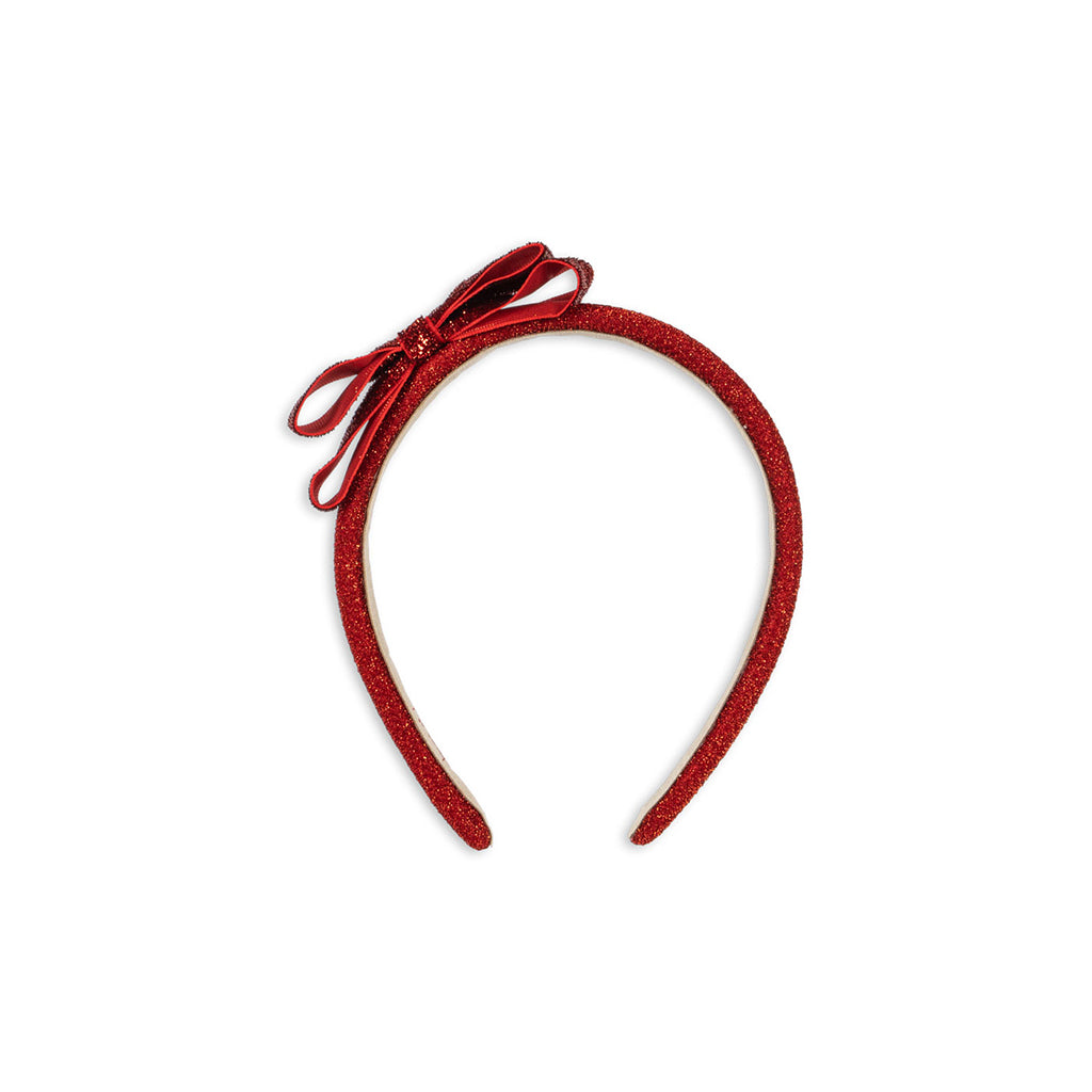 Konges Sløjd Headband with Bow, Velvet Bow - Red Glitter