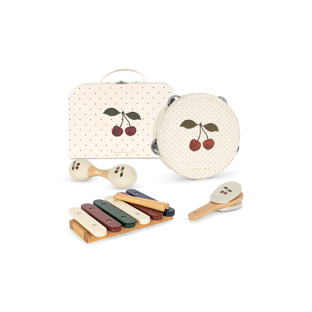 Konges Sløjd Musical Instruments in Suitcase, Set with 4 Pieces - Cherry