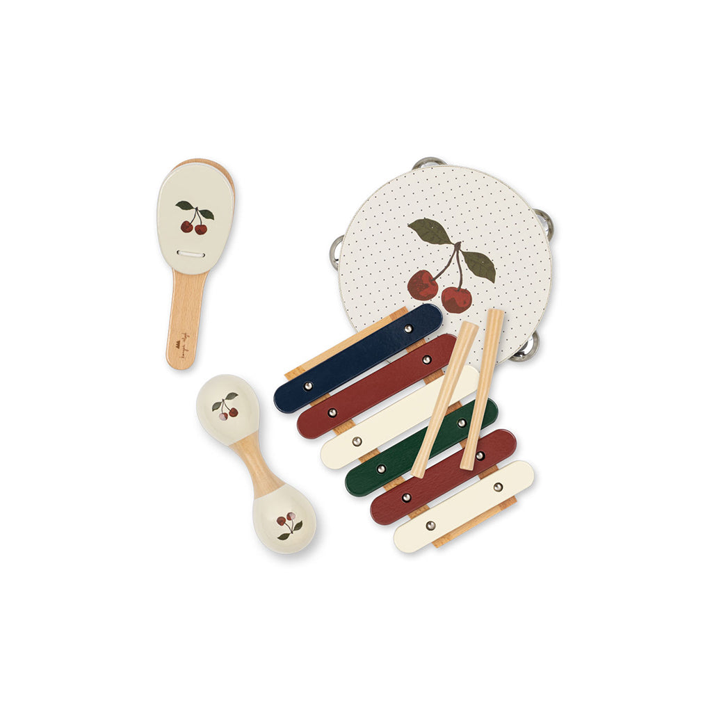 Konges Sløjd Musical Instruments in Suitcase, Set with 4 Pieces - Cherry