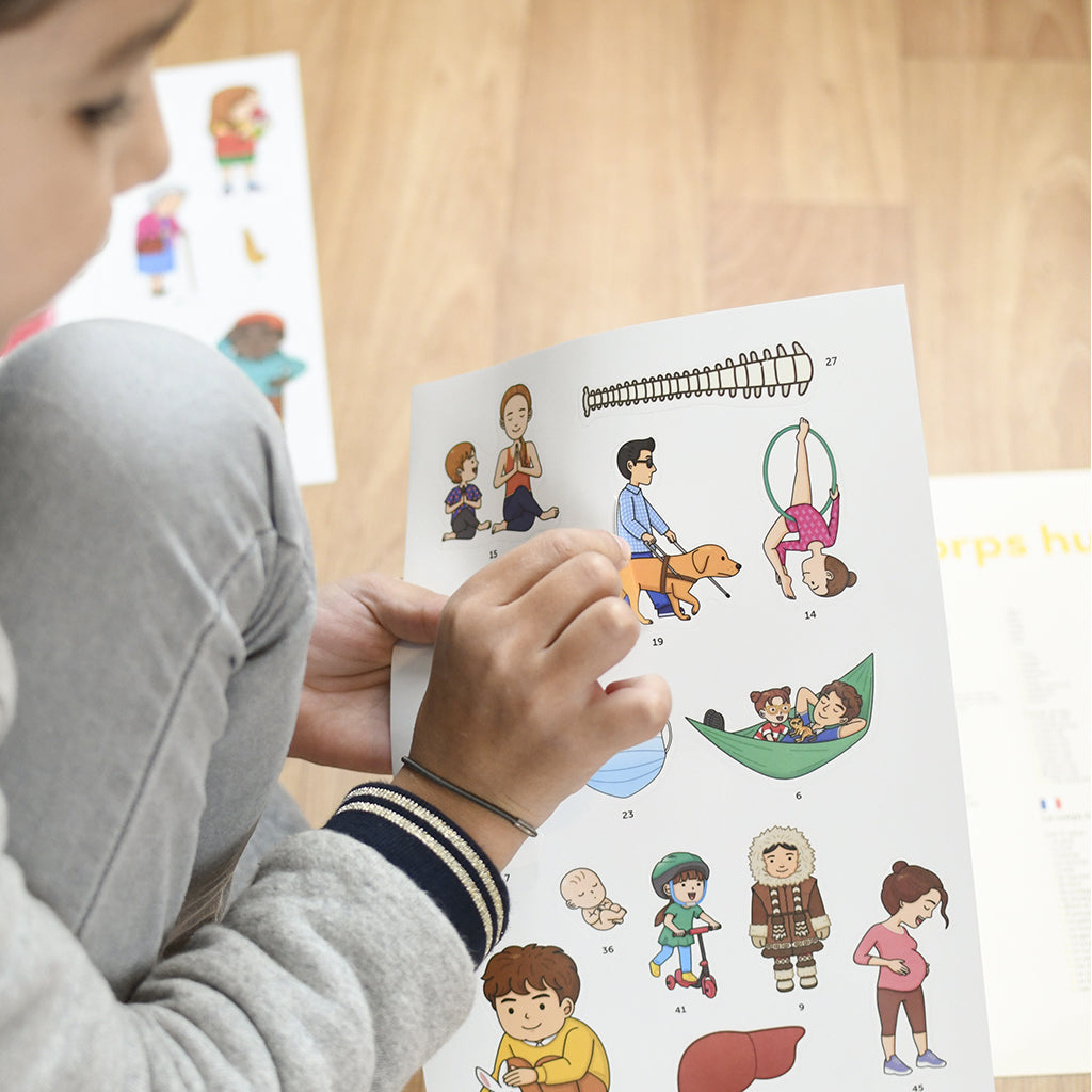 Poppik klistremosaik i papir, Læringsplakat m. 48 klistermærker - Kroppen