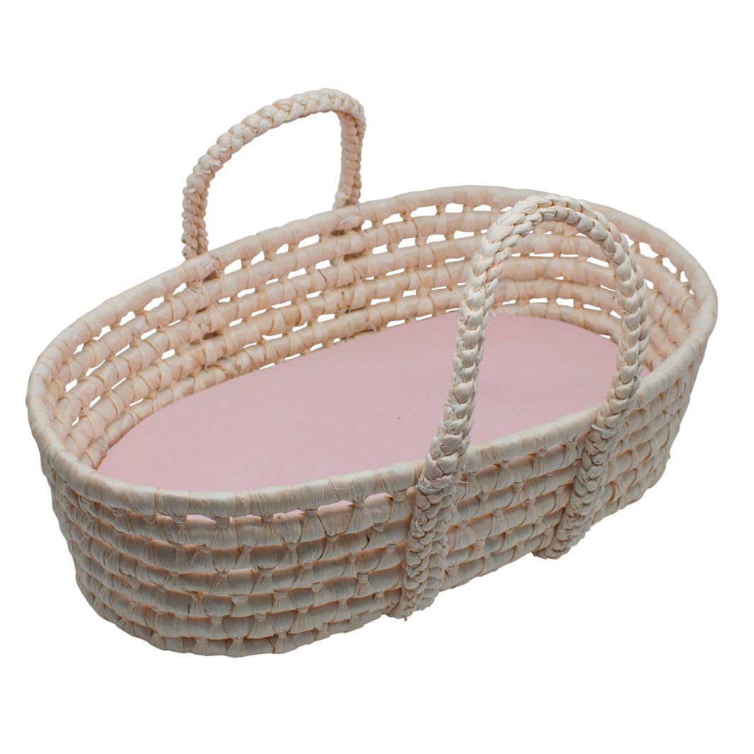 Sebra Woven Doll Basket with Mattress - Sunset Pink
