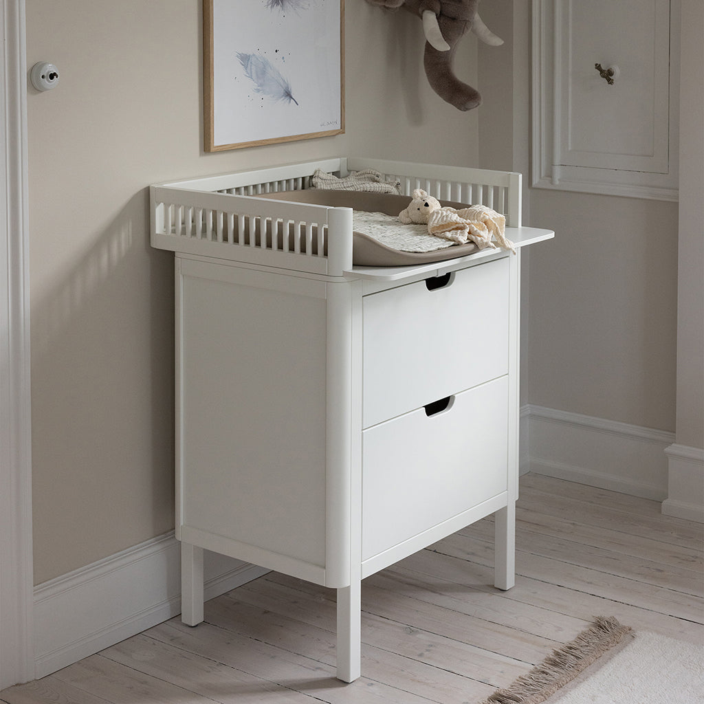 Sebra Wooden Changing Table, 2-in-1 Design with Drawers - Classic White