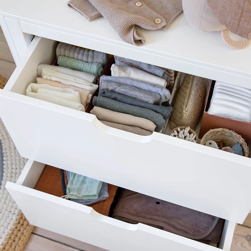 Sebra Wooden Changing Table, 2-in-1 Design with Drawers - Classic White