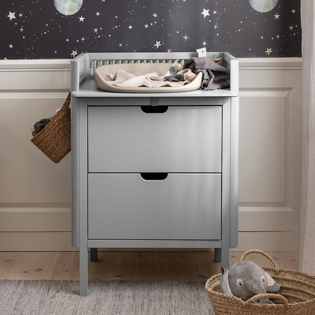 Sebra Wooden Changing Table, 2-in-1 Design with Drawers – Stone
