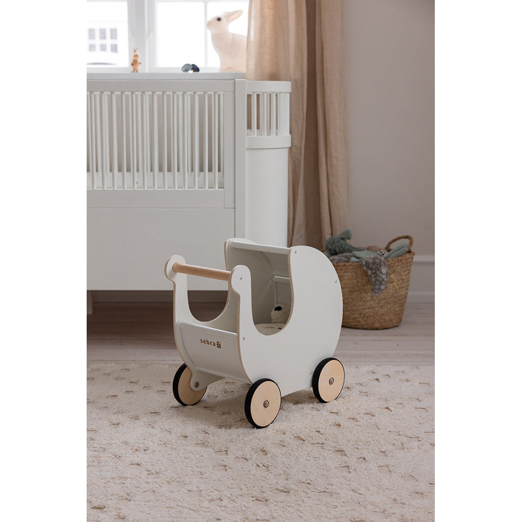 Sebra Wooden Doll Pram, White