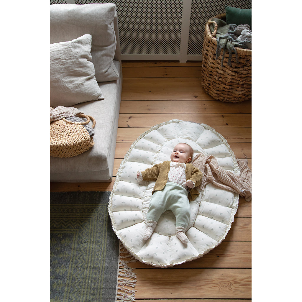 Sebra 3-in-1 Baby Nest, Baby Lift, and Play Mat, Sophora Leaves - Beige