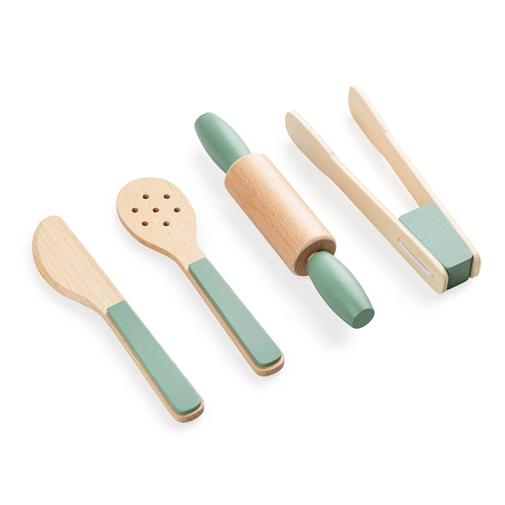 Sebra Wooden Play Food, Kitchen Utensil Set