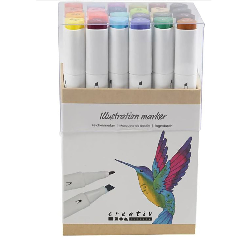 Illustration Marker, Dual Tip, 1mm & 8mm Lines, Set of 24 – Supplementary Colours