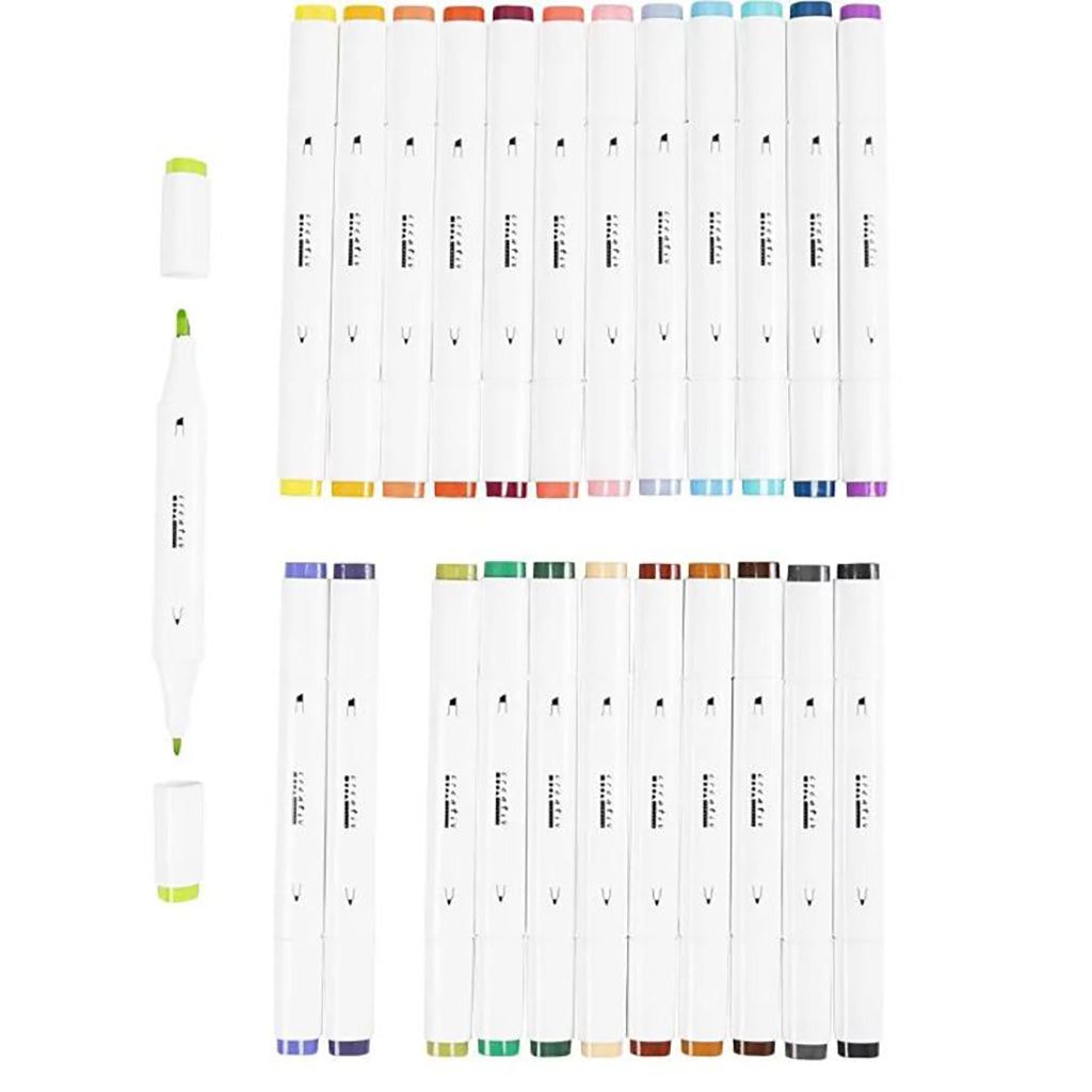 Illustration Marker, Dual Tip, 1mm & 8mm Lines, Set of 24 – Supplementary Colours