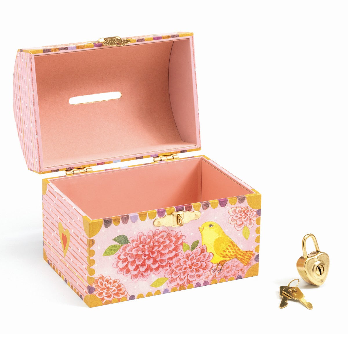 Djeco Treasure Chest Coin Bank with Birds and Lock