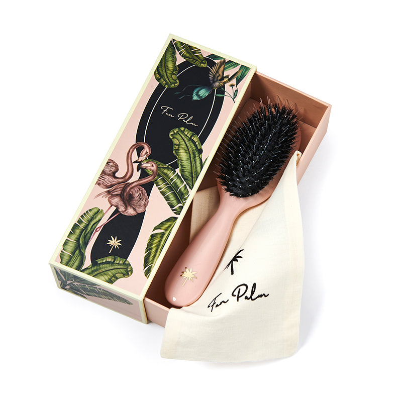 Fan Palm Hairbrush, Paradise, Small - Rose Glitter