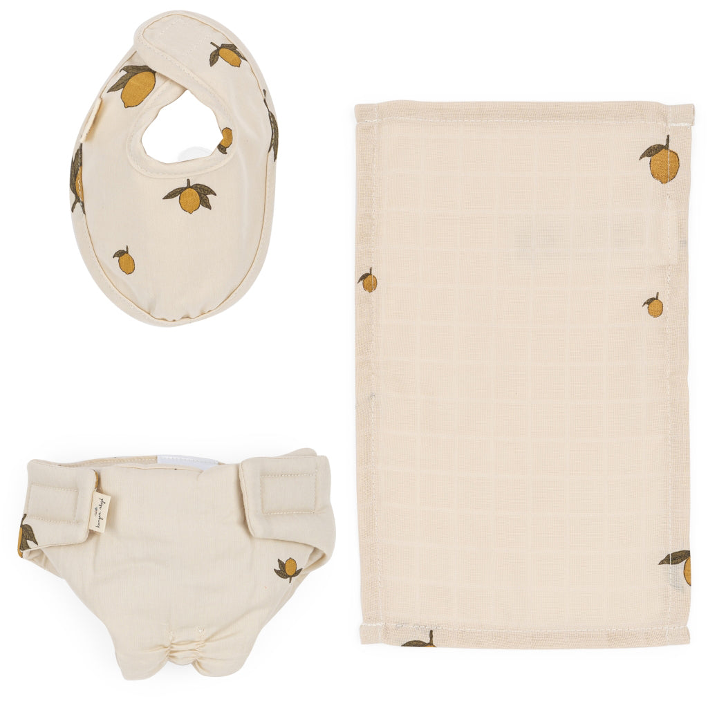 Konges Sløjd Doll Accessories, Diaper, Blanket, and Bib - Lemon