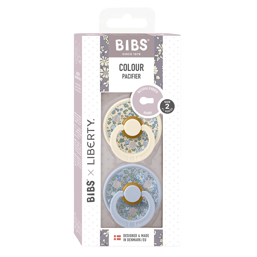 Bibs Liberty, 2-Pack Color, Natural Rubber Pacifiers, Size 2 - Eloise - Dusty Blue Mix