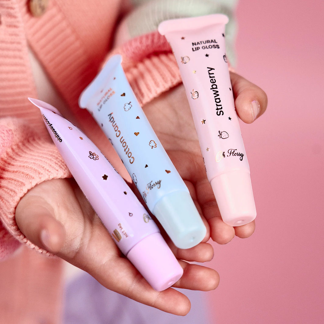 Oh Flossy Natural Lip Gloss for Kids, Set of 3 Colors