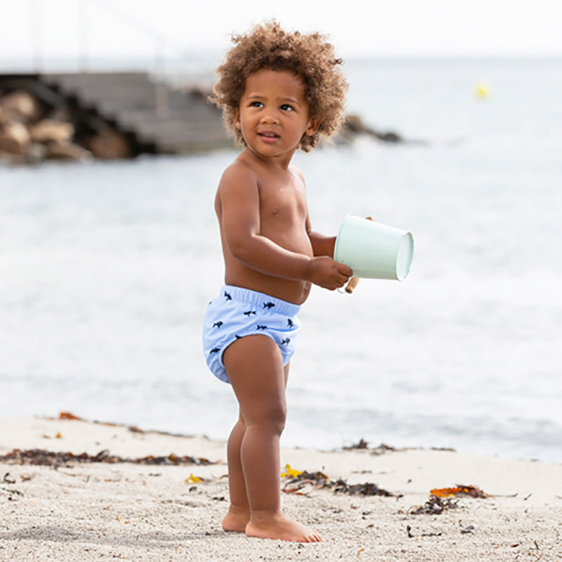 Petit Crabe UV Swim Diaper Pants, Leo Blue Fish - Ages 0-3 Years