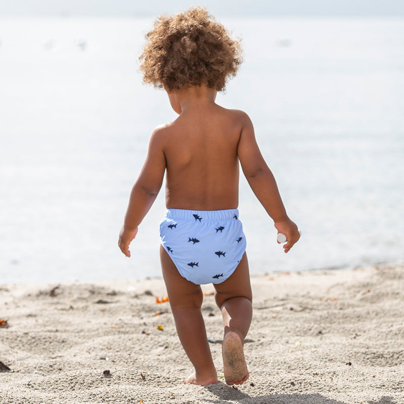 Petit Crabe UV Swim Diaper Pants, Leo Blue Fish - Ages 0-3 Years