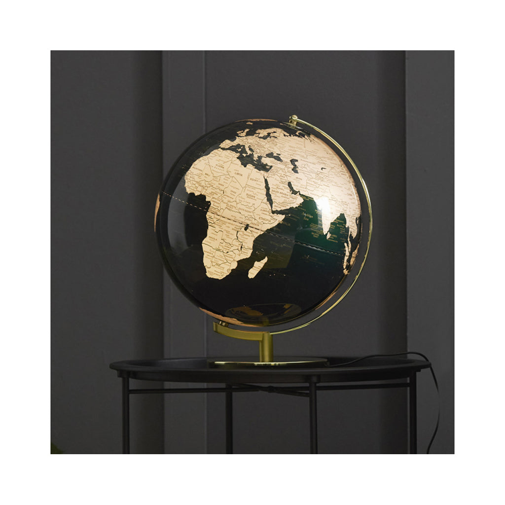 Globus Lamp in Green & Brass, Illuminated Globe