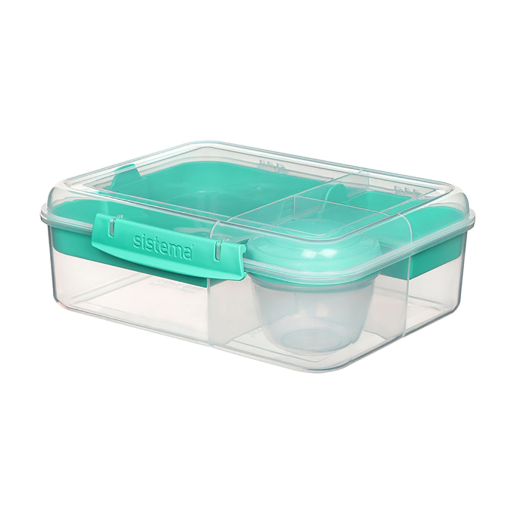 Sistema Bento Lunch Box with 3 Compartments and Yogurt Container, 1.65L - Minty Teal