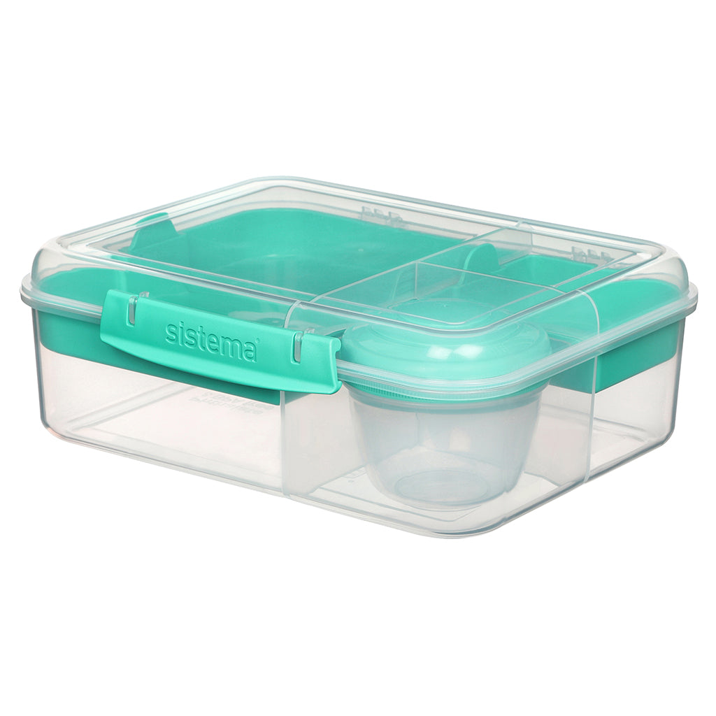 Sistema Bento Lunch Box with 3 Compartments and Yogurt Container, 1.65L - Minty Teal