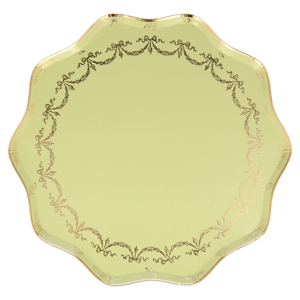 Meri Meri Paper Plates, Ladurée Paris, Pack of 8, Size L – Yellow with Gold Detailing