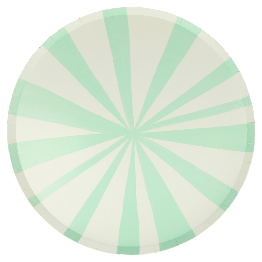 Meri Meri Paper Plates Size L, Mint Stripe - Set of 8
