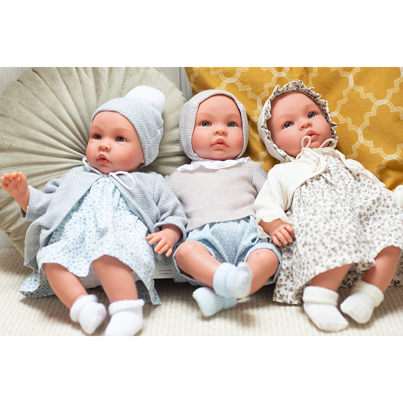 Así Leonora baby doll, 46 cm – Pink romper and beige blouse