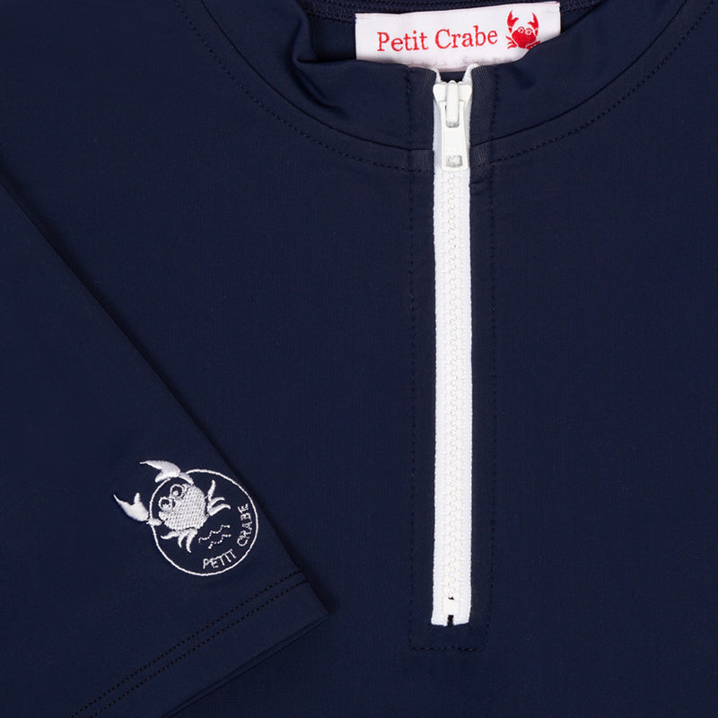 Petit Crabe UV Swim Top with Zipper and Short Sleeves, Max, Blue – For Ages 1-10