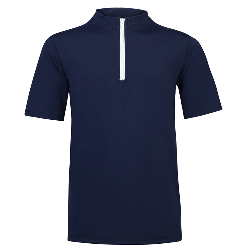 Petit Crabe UV Swim Top with Zipper and Short Sleeves, Max, Blue – For Ages 1-10