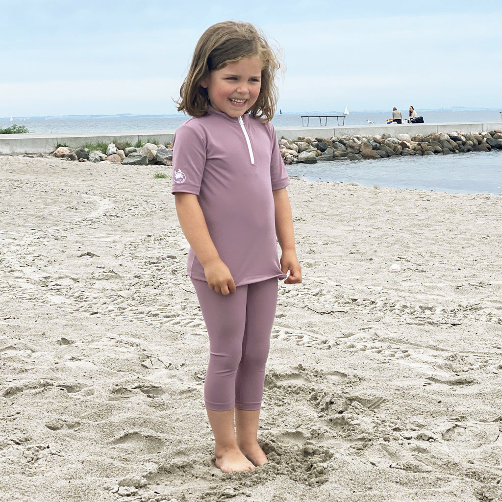 Petit Crabe UV Swim Shirt with Zipper and Short Sleeves, Max, Heather - Ages 1-10