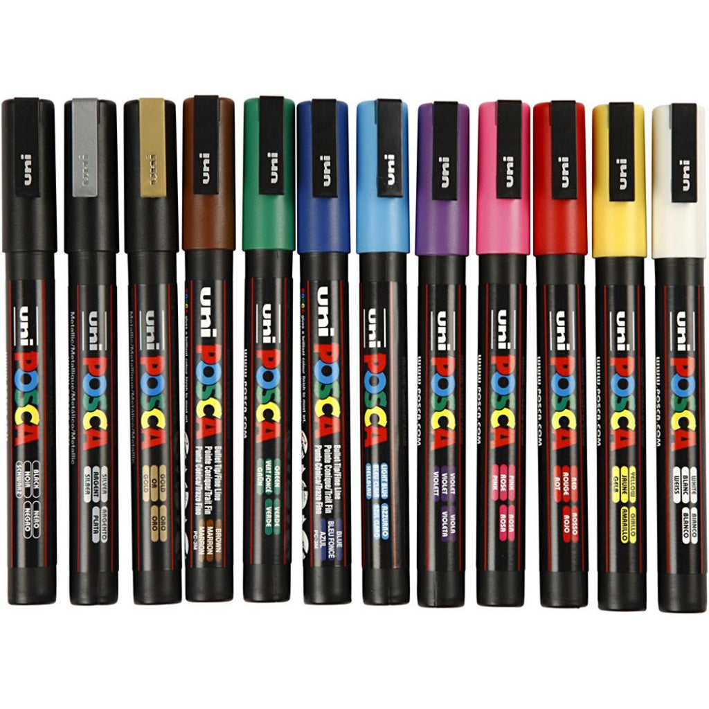 Posca Markers, 0.9–1.3 mm Line Width – 12 Assorted Colours