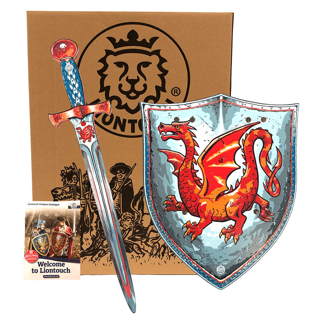 Liontouch Riddersæt m. sølvfarvet skjold og sværd, Drage