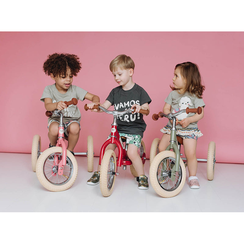 Trybike Three-Wheel Balance Bike, Vintage Pink with Retro Styling