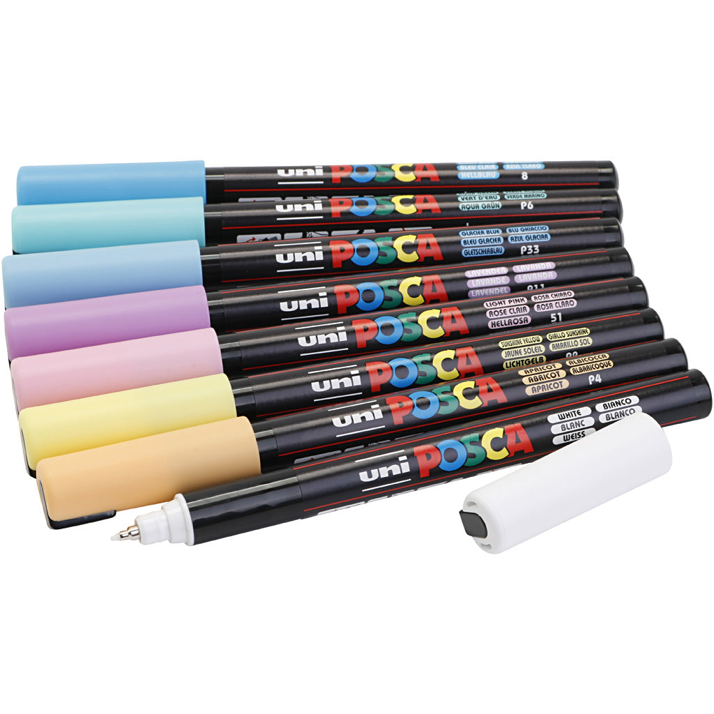 Posca Markers, 8 Pack - 0.7 mm Tip - Pastel