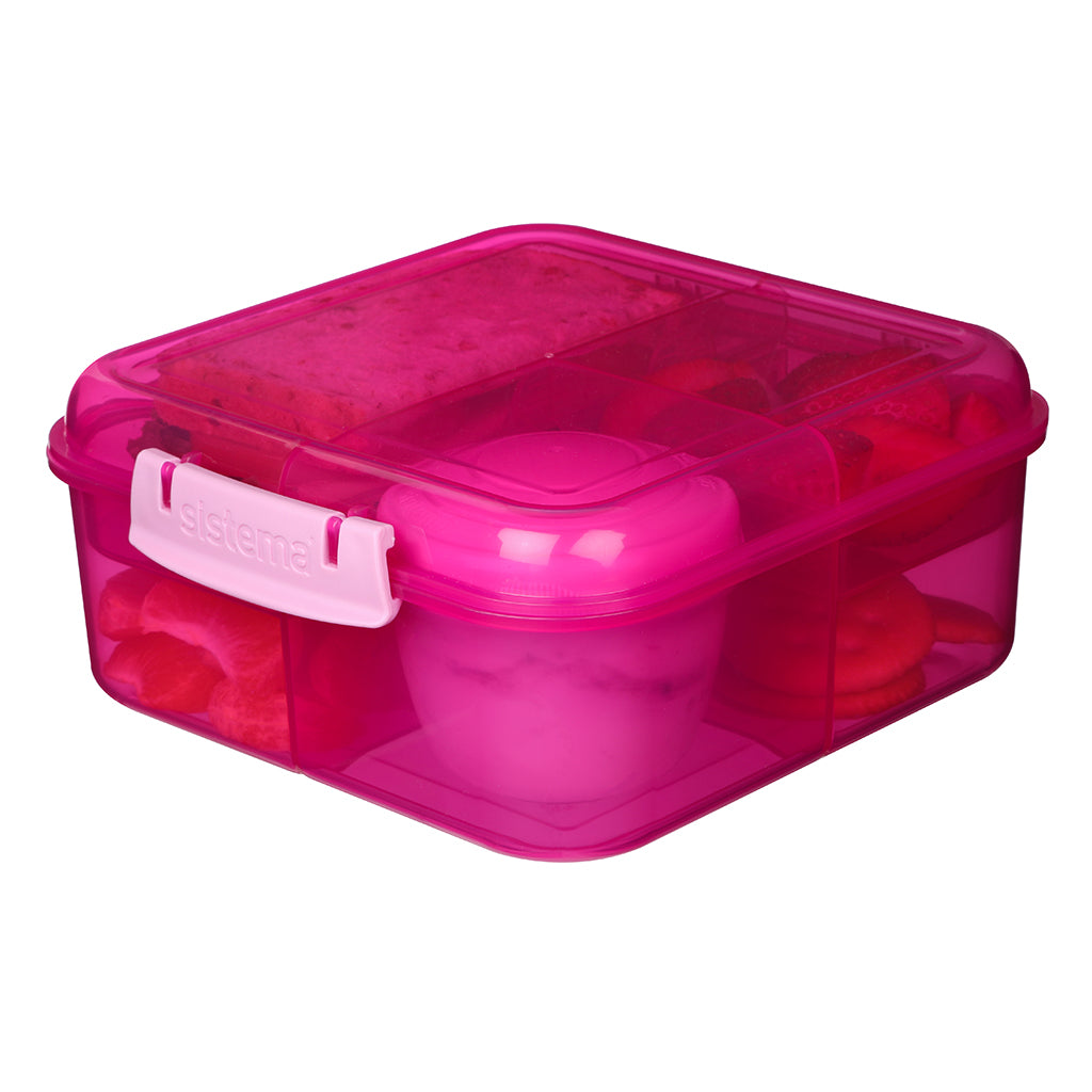 Sistema Bento Cube Lunch Box with 5 Compartments and a Container, 1.25L – Pink
