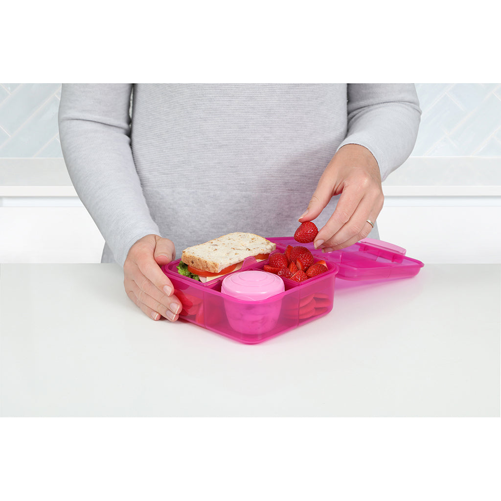 Sistema Bento Cube Lunch Box with 5 Compartments and a Container, 1.25L – Pink