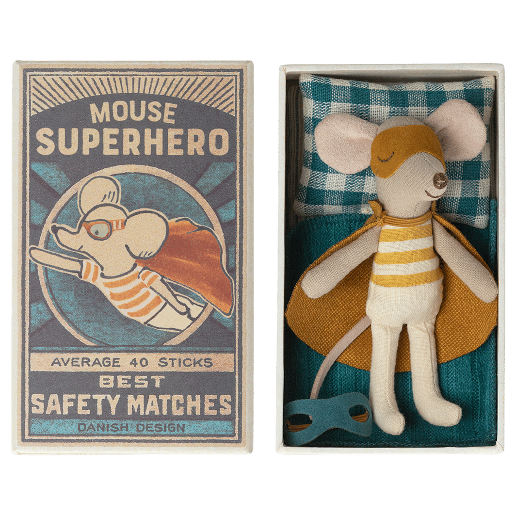 Maileg Superhero Mouse, Little Brother in a Matchbox